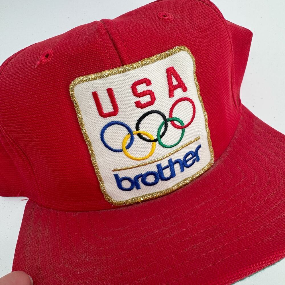 Vintage 80s 90s Snapback New Era Trucker Hat - USA Olympics Brother Red